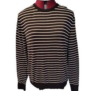 Calvin Klein 100% Soft Cotton Supima Black White Stripe Long Sleeve Shirt Size M